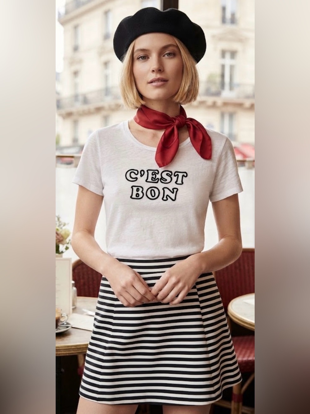 J. Crew White 'C'EST BON' Graphic Short Sleeve Tee